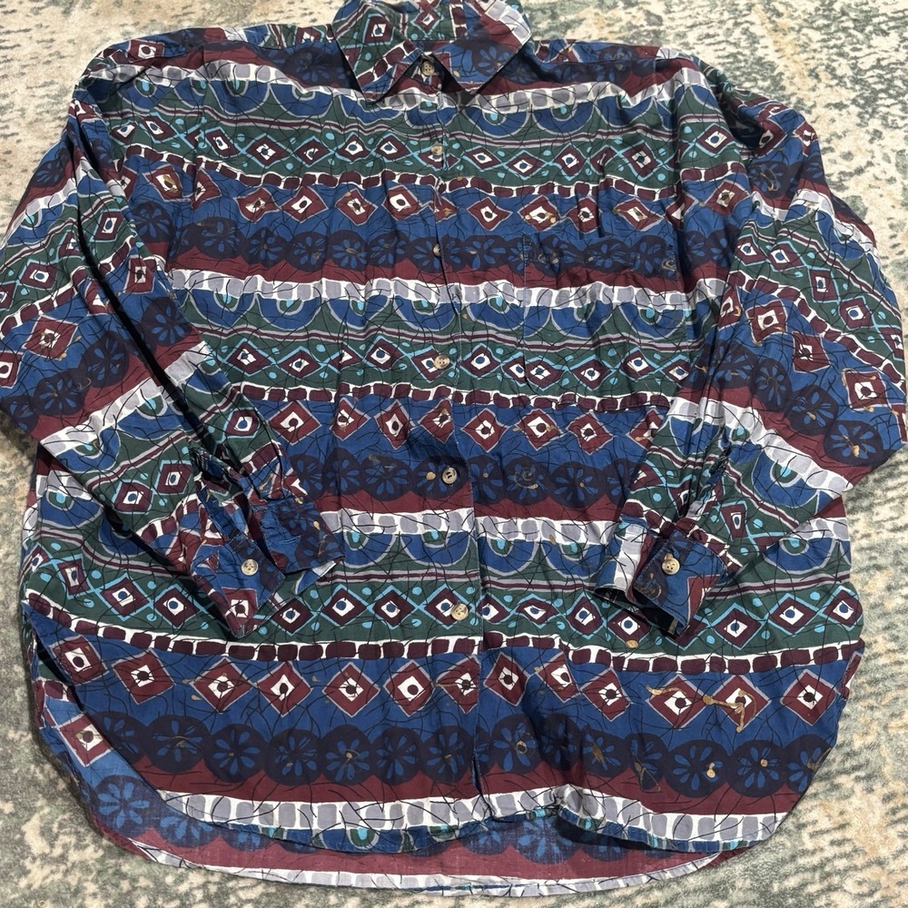 Vintage 1992 Atlast Women's Large Button Up Colorful Shirt 100% Cotton